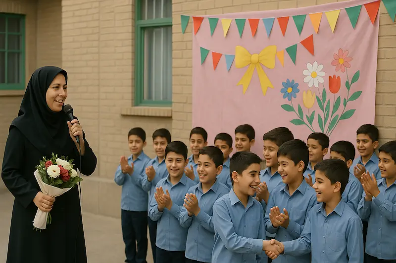 انشا جشن روز معلم در حیاط مدرسه